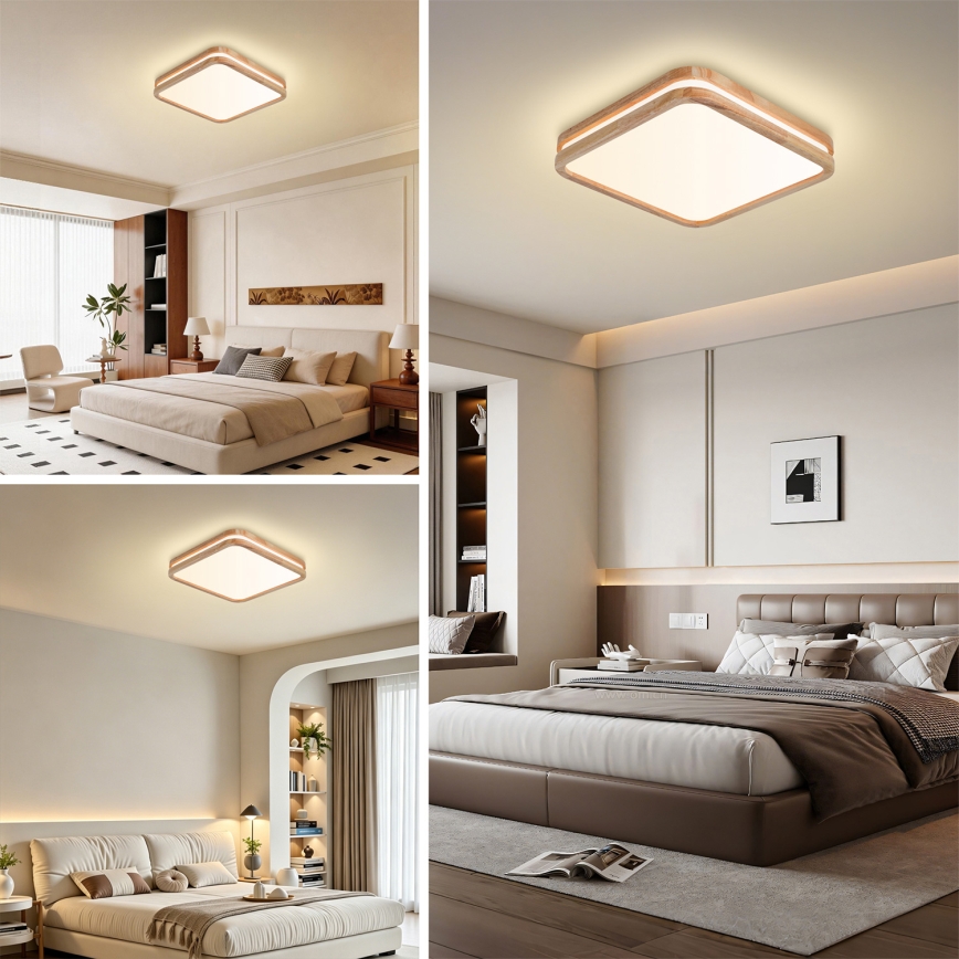 Brilagi - Luminária de teto LED regulável MOLINA SQUARE LED/48W/230V 3000-6000K carvalho 40x40 cm + controlo remoto