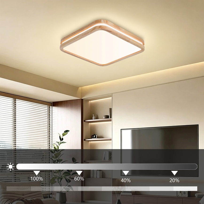 Brilagi - Luminária de teto LED regulável MOLINA SQUARE LED/48W/230V 3000-6000K carvalho 40x40 cm + controlo remoto