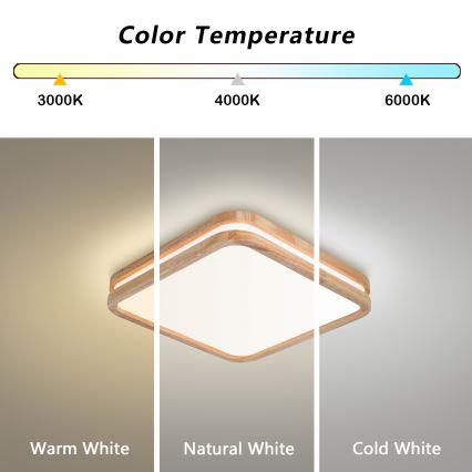 Brilagi - Luminária de teto LED regulável MOLINA SQUARE LED/48W/230V 3000-6000K carvalho 40x40 cm + controlo remoto