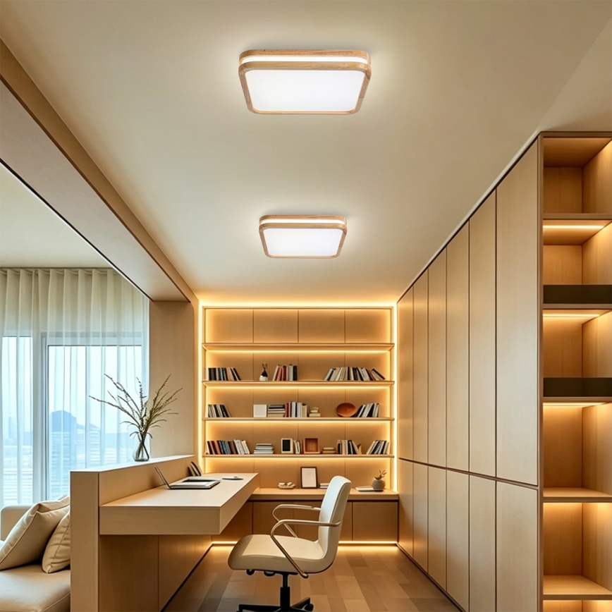 Brilagi - Luminária de teto LED regulável MOLINA SQUARE LED/48W/230V 3000-6000K carvalho 40x40 cm + controlo remoto