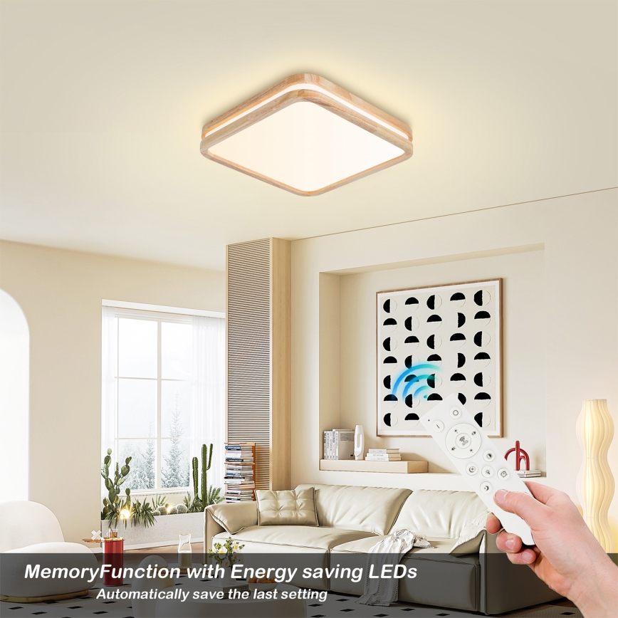 Brilagi - Luminária de teto LED regulável MOLINA SQUARE LED/48W/230V 3000-6000K carvalho 40x40 cm + controlo remoto