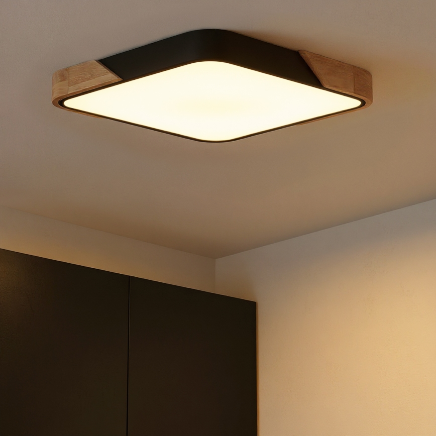 Brilagi - Luminária de teto LED dimerizável PILANA LED/60W/230V 3000-6500K carvalho/preto 56x56 cm + controlo remoto