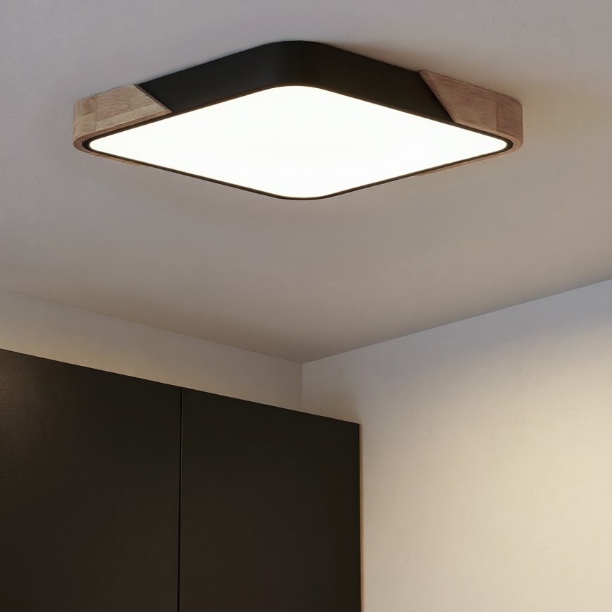 Brilagi - Luminária de teto LED dimerizável PILANA LED/60W/230V 3000-6500K carvalho/preto 56x56 cm + controlo remoto