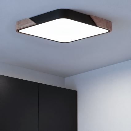 Brilagi - Luminária de teto LED dimerizável PILANA LED/60W/230V 3000-6500K carvalho/preto 56x56 cm + controlo remoto