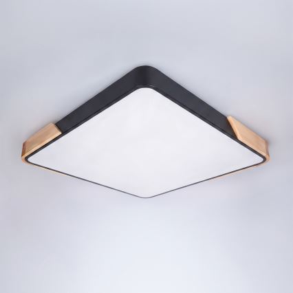 Brilagi - Luminária de teto LED dimerizável PILANA LED/60W/230V 3000-6500K carvalho/preto 56x56 cm + controlo remoto