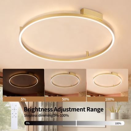 Brilagi - Candeeiro de tecto LED dimerizável PORTOFINO LED/60W/230V 3000-6000K Ø 80 cm dourado + comando remoto