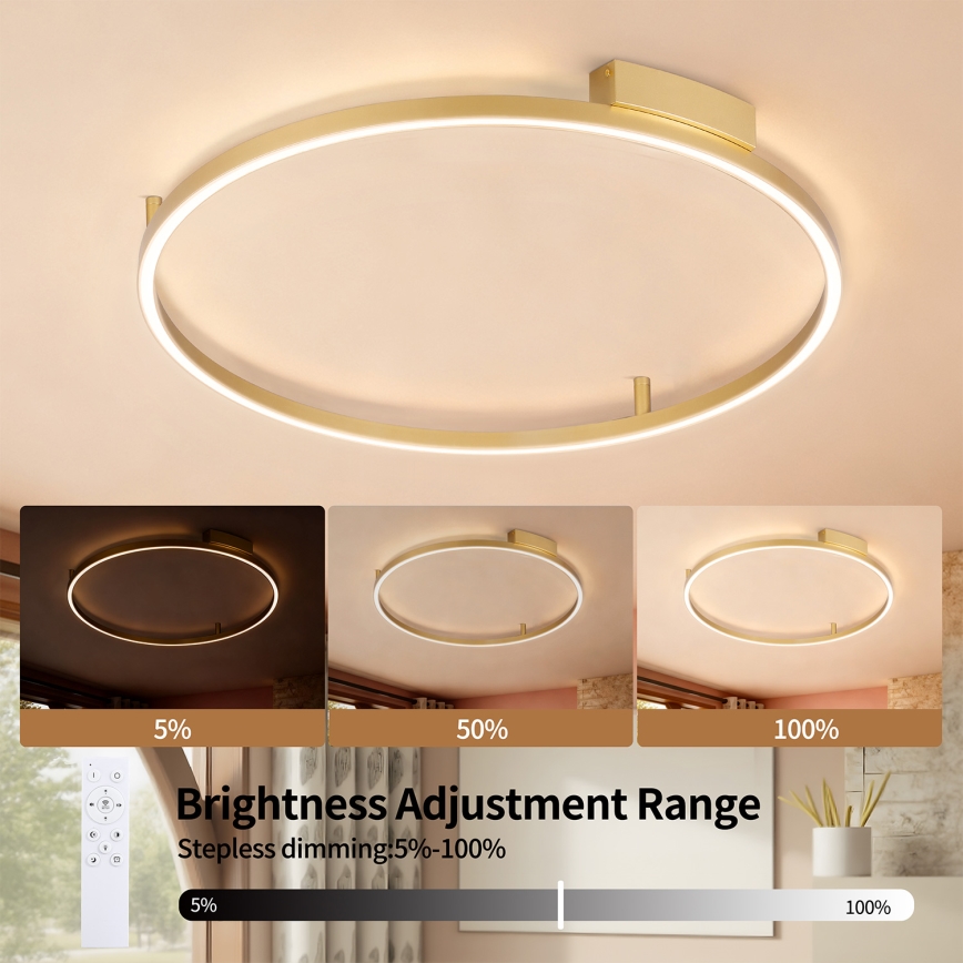 Brilagi - Candeeiro de tecto LED dimerizável PORTOFINO LED/60W/230V 3000-6000K Ø 80 cm dourado + comando remoto