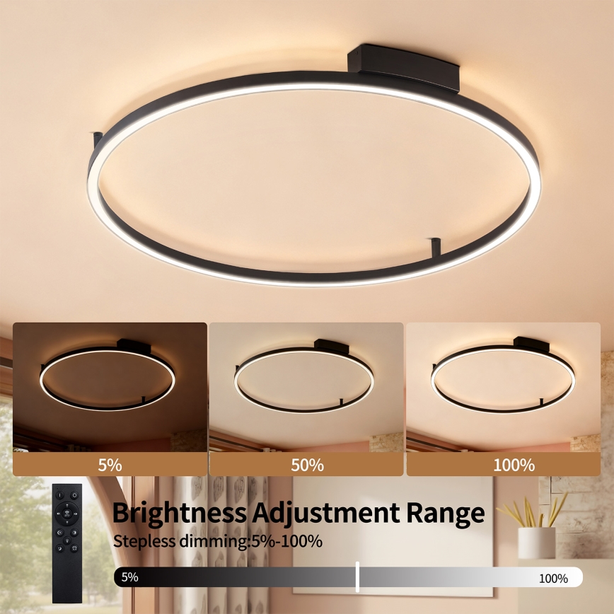 Brilagi - Luminária de teto LED dimerizável PORTOFINO LED/60W/230V 3000-6000K Ø 80 cm preta + controlo remoto