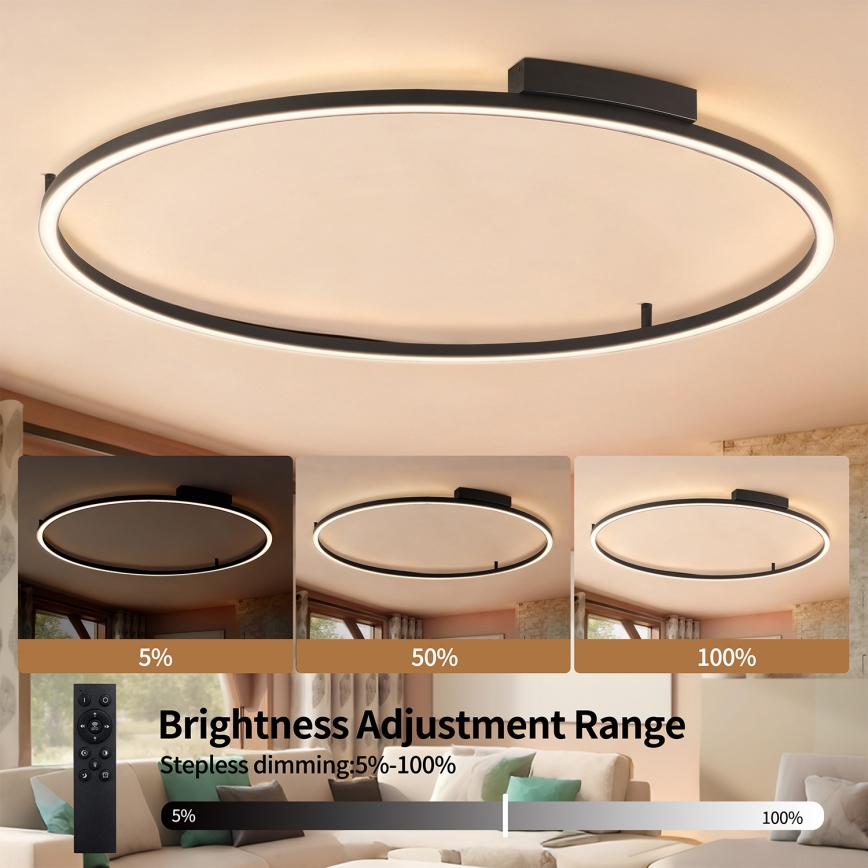 Brilagi - Candeeiro de teto LED dimerizável PORTOFINO LED/85W/230V 3000-6000K Ø 120 cm preto + controlo remoto