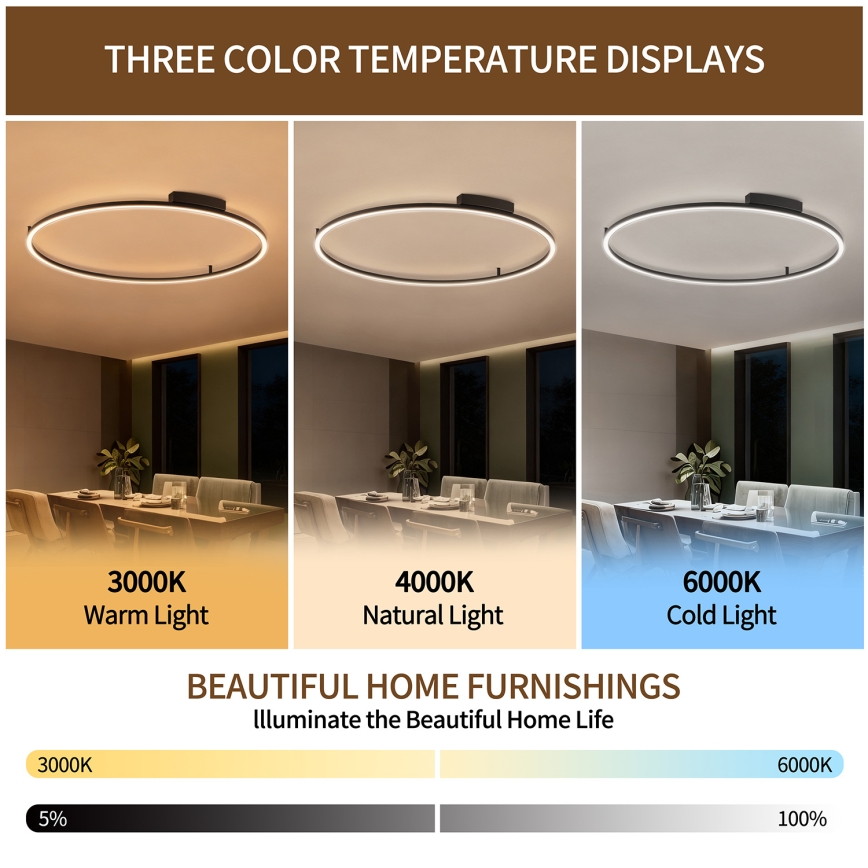 Brilagi - Candeeiro de teto LED dimerizável PORTOFINO LED/85W/230V 3000-6000K Ø 120 cm preto + controlo remoto