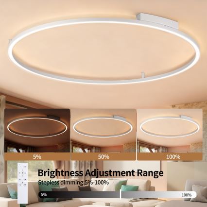 Brilagi - Luminária de teto LED dimerizável PORTOFINO LED/85W/230V 3000-6000K Ø 120 cm prateada + comando remoto
