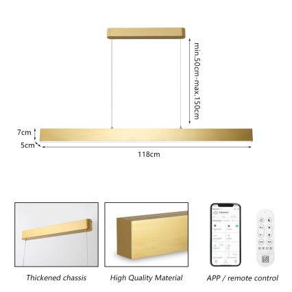 Brilagi - Lustre LED regulável em cabo SLEEKLINE SMART LED/40W/230V 3000-6000K Wi-Fi Tuya dourado + comando à distância