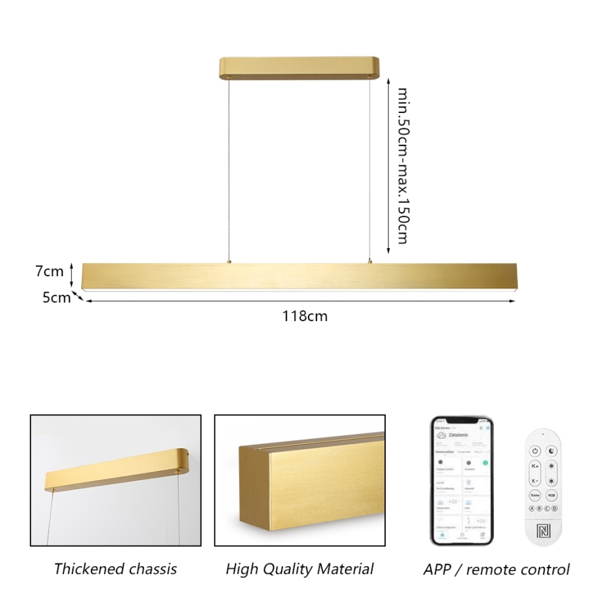 Brilagi - Lustre LED regulável em cabo SLEEKLINE SMART LED/40W/230V 3000-6000K Wi-Fi Tuya dourado + comando à distância