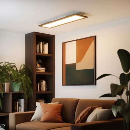 Brilagi - Candeeiro de tecto LED regulável SLIMFRAME WOOD LED/58W/230V 124x34 cm 3000-6000K castanho escuro + comando remoto