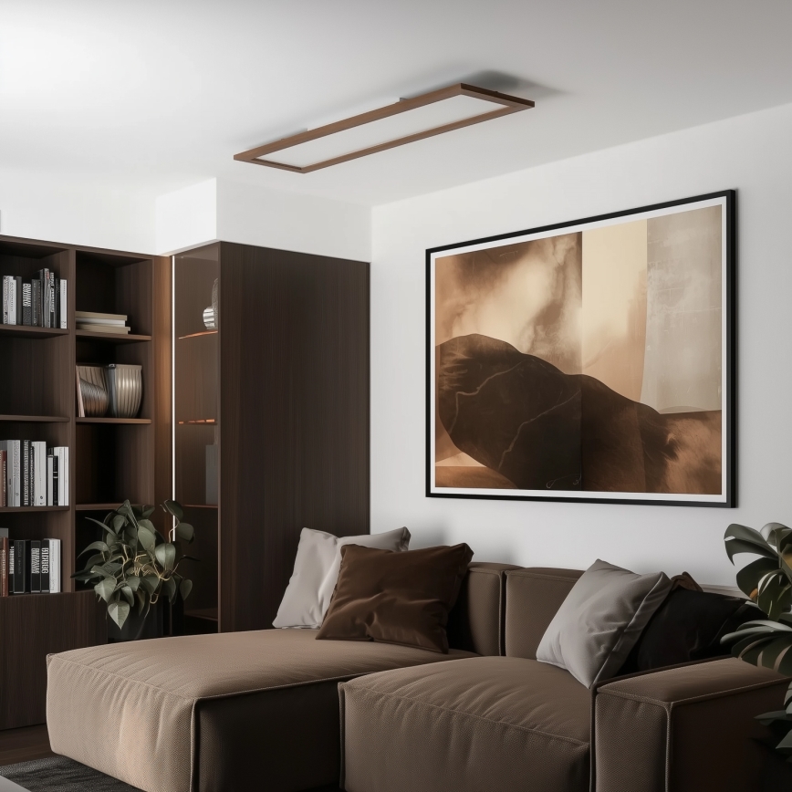 Brilagi - Candeeiro de tecto LED regulável SLIMFRAME WOOD LED/58W/230V 124x34 cm 3000-6000K castanho escuro + comando remoto