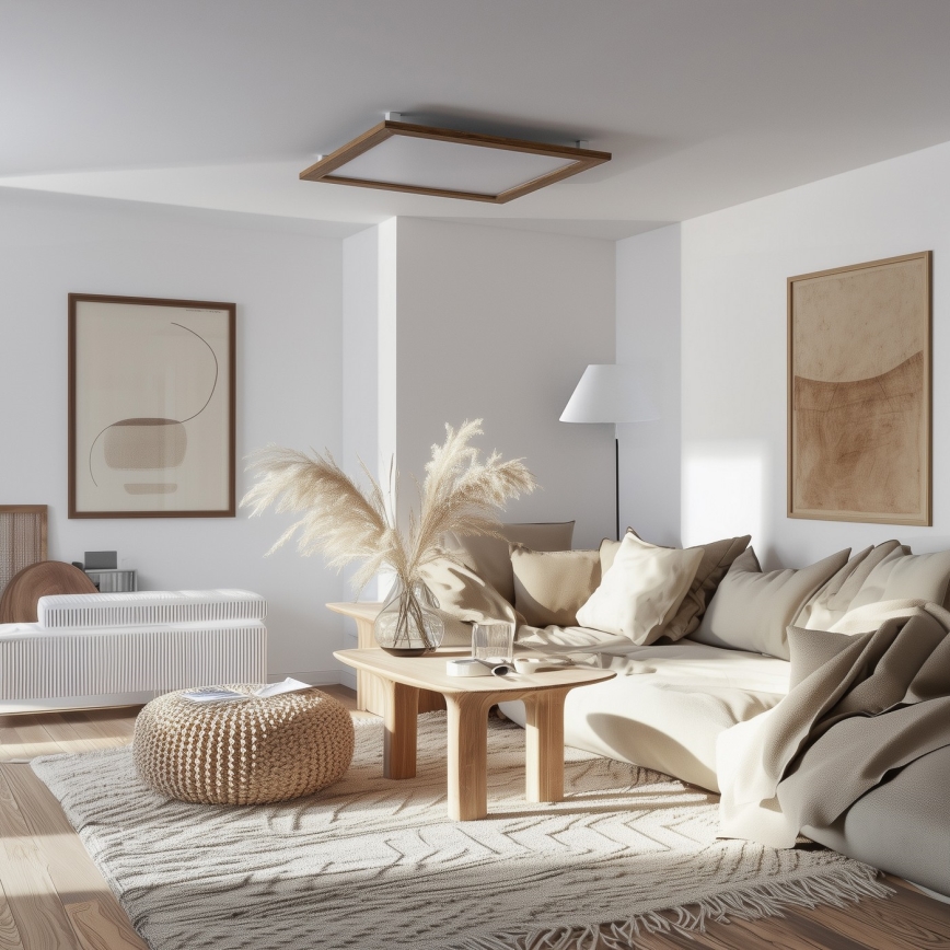 Brilagi - Candeeiro de tecto LED regulável SLIMFRAME WOOD LED/58W/230V 64x64 cm 3000-6000K castanho + comando remoto