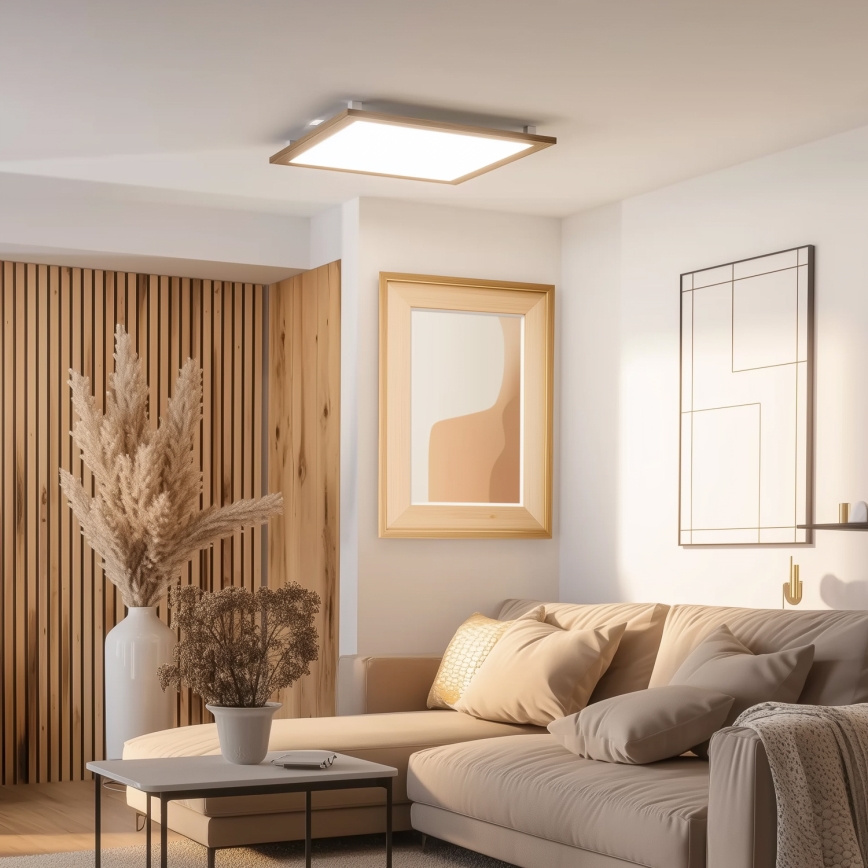 Brilagi - Candeeiro de tecto LED regulável SLIMFRAME WOOD LED/58W/230V 64x64 cm 3000-6000K castanho + comando remoto