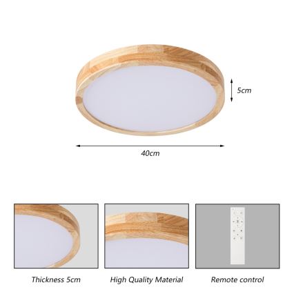 BRILAGI - Candeeiro de tecto LED dimerizável WOODLINE LED/48W/230V 3000-6000K carvalho diâmetro 40 cm + comando remoto