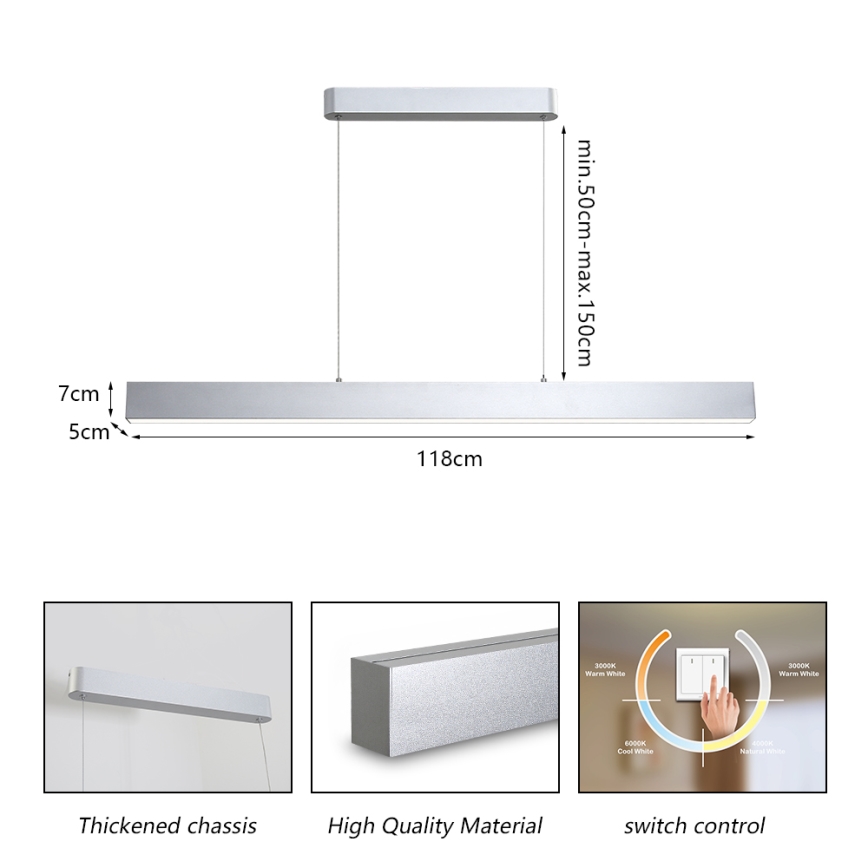 Brilagi - Lustre LED em cabo SLEEKLINE LED/40W/230V 3000/4500/6000K prata