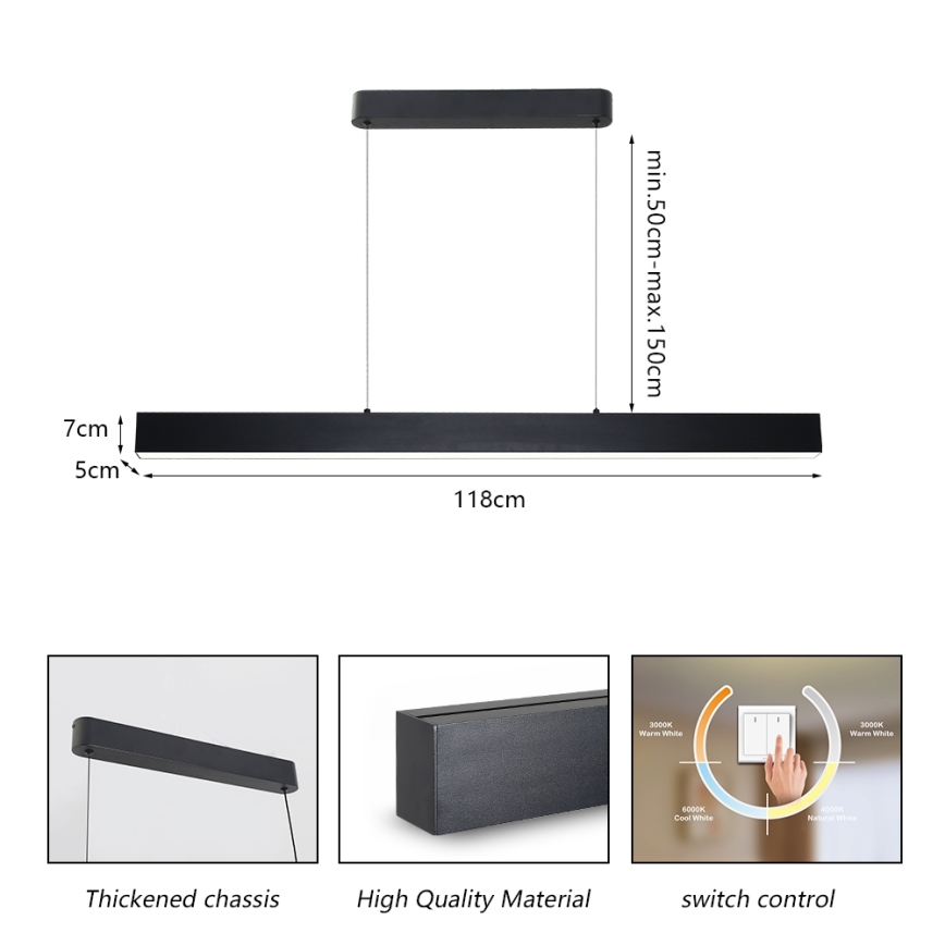 Brilagi - Lustre LED suspenso em cabo SLEEKLINE LED/40W/230V 3000/4500/6000K preto