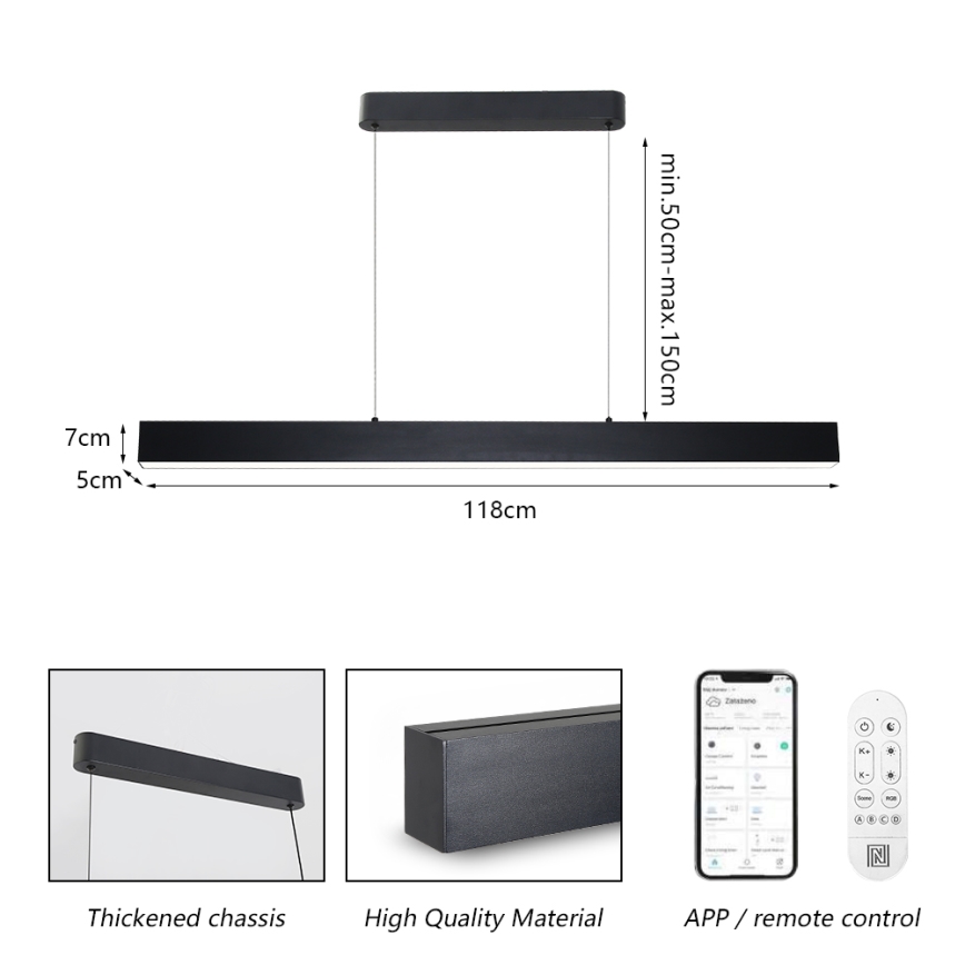 Brilagi - Lustre LED regulável em cabo SLEEKLINE SMART LED/40W/230V 3000-6000K Wi-Fi Tuya preto + comando à distância