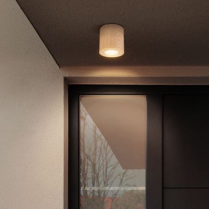 Brilagi - Luminária para casa de banho LED RGBW dimerizável MIA 1xGU10/6W/230V 3000K 84x80 mm, acabamento em carvalho, IP44 + controlo remoto