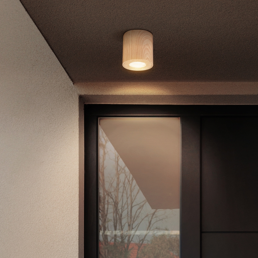 Brilagi - Luminária para casa de banho LED RGBW dimerizável MIA 1xGU10/6W/230V 3000K 84x80 mm, acabamento em carvalho, IP44 + controlo remoto