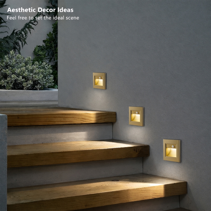 Brilagi - Luminária de escada LED com sensor STEP LIGHT LED/1,5W/230V IP44 dourada
