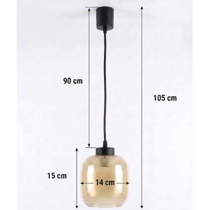Brilagi - Lustre LED suspenso por cabo RETRO GLASS 1xE27/60W/230V Ø 14 cm preto/castanho fumê