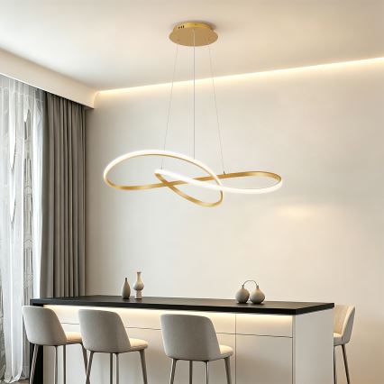 Brilagi - Lustre LED regulável suspenso por cabo INFINITY LED/80W/230V 3000-6000K 80x80 cm dourado + comando remoto