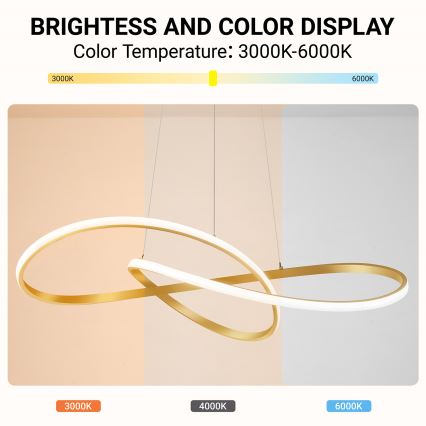 Brilagi - Lustre LED regulável suspenso por cabo INFINITY LED/80W/230V 3000-6000K 80x80 cm dourado + comando remoto