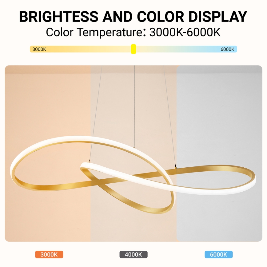 Brilagi - Lustre LED regulável suspenso por cabo INFINITY LED/80W/230V 3000-6000K 80x80 cm dourado + comando remoto