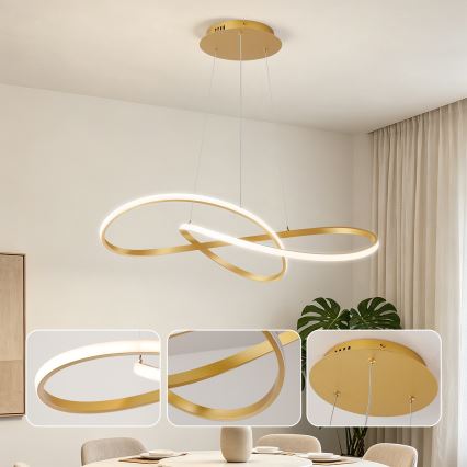 Brilagi - Lustre LED regulável suspenso por cabo INFINITY LED/80W/230V 3000-6000K 80x80 cm dourado + comando remoto