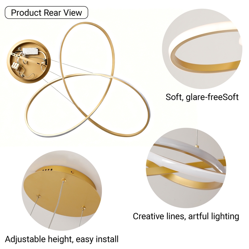 Brilagi - Lustre LED regulável suspenso por cabo INFINITY LED/80W/230V 3000-6000K 80x80 cm dourado + comando remoto