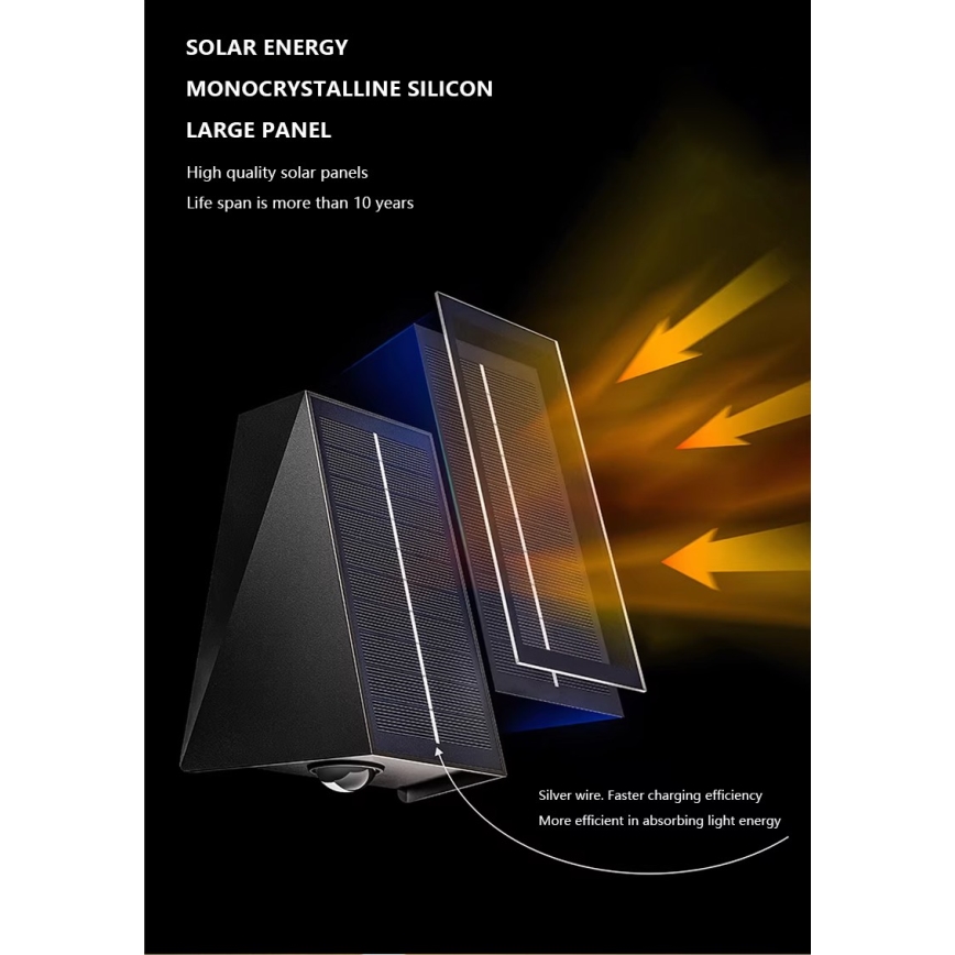 Brilagi - Luminária de parede solar LED PYRAMID LED/2W/3,2V 1300 mAh IP54