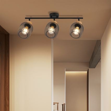 Brilagi - Luminária spot BASKLITE 3xE27/15W/230V madeira de seringueira/preta