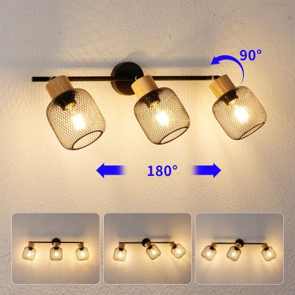 Brilagi - Luminária spot BASKLITE 3xE27/15W/230V madeira de seringueira/preta