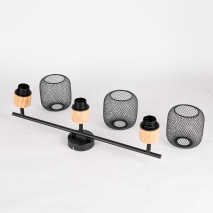 Brilagi - Luminária spot BASKLITE 3xE27/15W/230V madeira de seringueira/preta