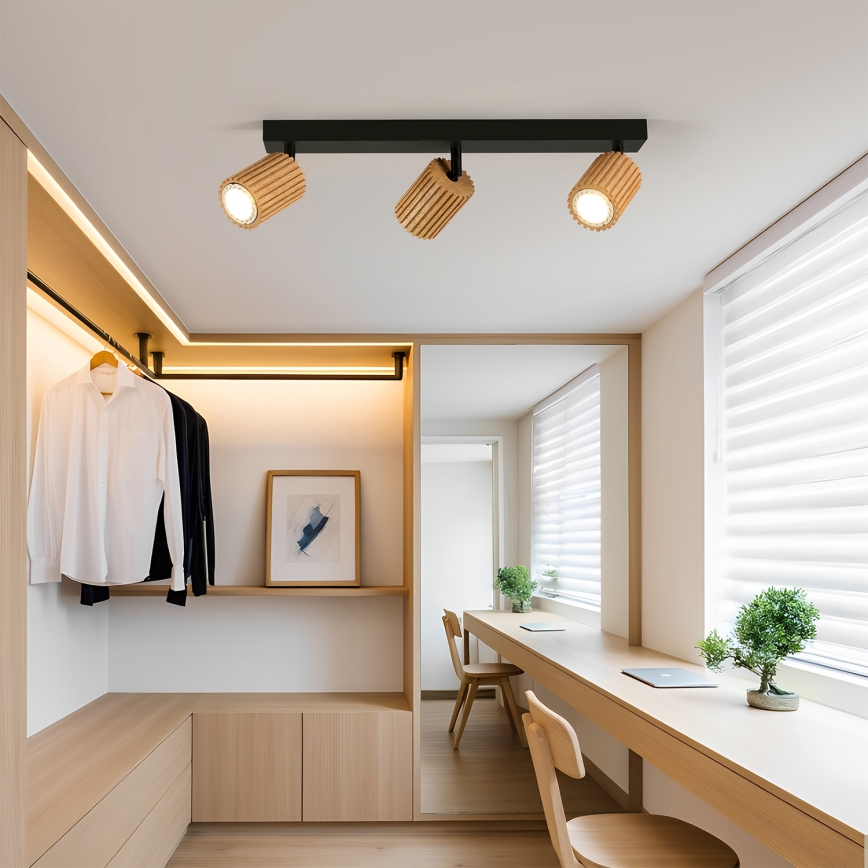 Brilagi - Luminária spot MODERN WOOD 3xGU10/8W/230V madeira/preto