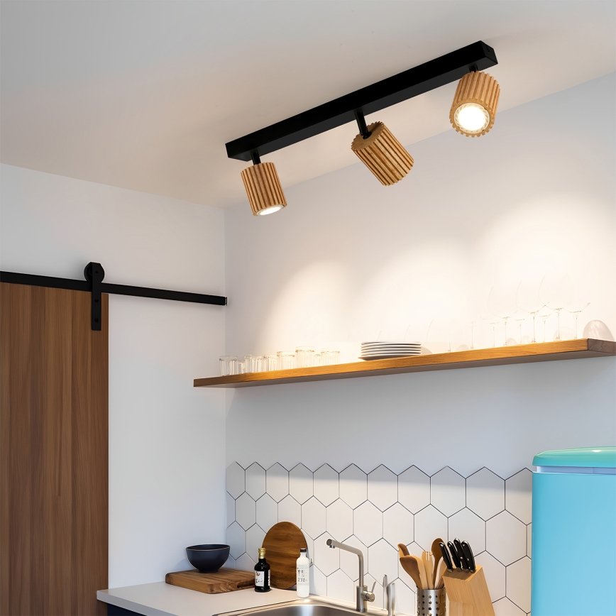 Brilagi - Luminária spot MODERN WOOD 3xGU10/8W/230V madeira/preto