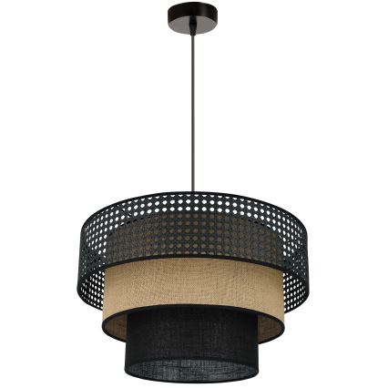 Brilagi - Candeeiro suspenso em cabo DAKOTA LUNETA 1xE27/15W/230V diâmetro 45 cm preto/ráfia