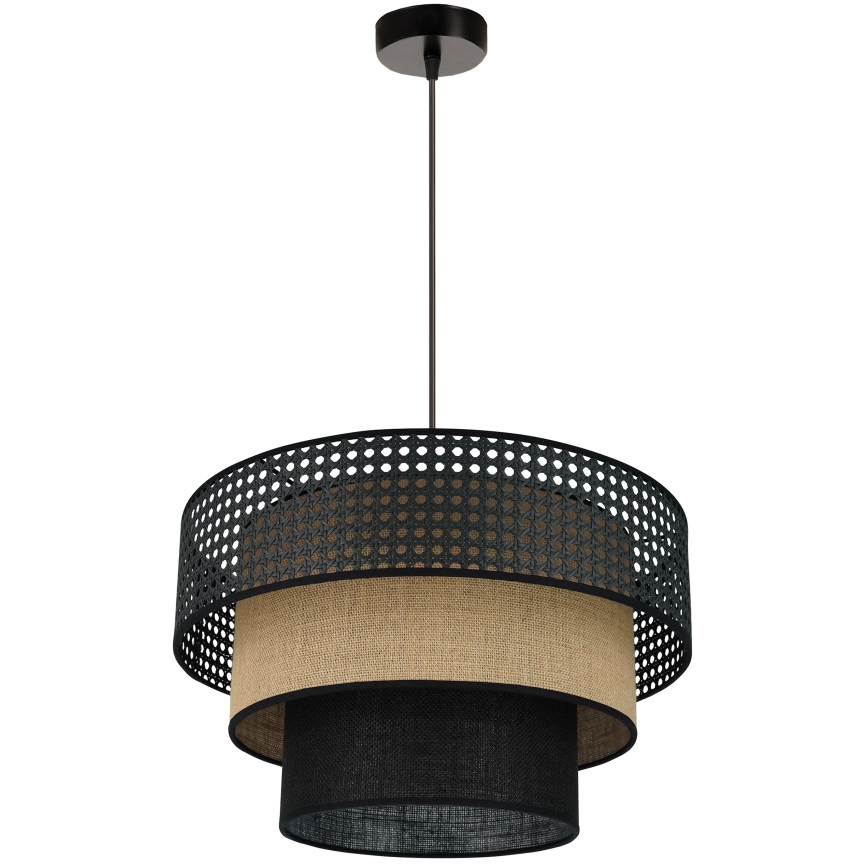 Brilagi - Candeeiro suspenso em cabo DAKOTA LUNETA 1xE27/15W/230V diâmetro 45 cm preto/ráfia