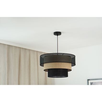 Brilagi - Candeeiro suspenso em cabo DAKOTA LUNETA 1xE27/15W/230V diâmetro 45 cm preto/ráfia