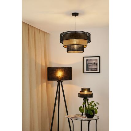 Brilagi - Candeeiro suspenso em cabo DAKOTA LUNETA 1xE27/15W/230V diâmetro 45 cm preto/ráfia