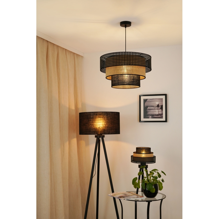 Brilagi - Candeeiro suspenso em cabo DAKOTA LUNETA 1xE27/15W/230V diâmetro 45 cm preto/ráfia