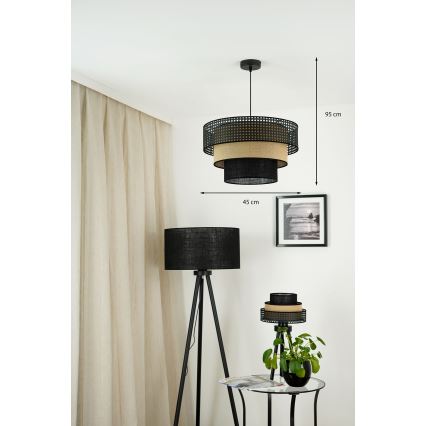 Brilagi - Candeeiro suspenso em cabo DAKOTA LUNETA 1xE27/15W/230V diâmetro 45 cm preto/ráfia