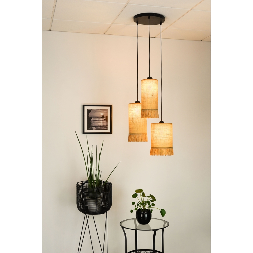 Brilagi - Candeeiro suspenso em cabo WINNETOU TUBES 3xE27/15W/230V castanho/preto