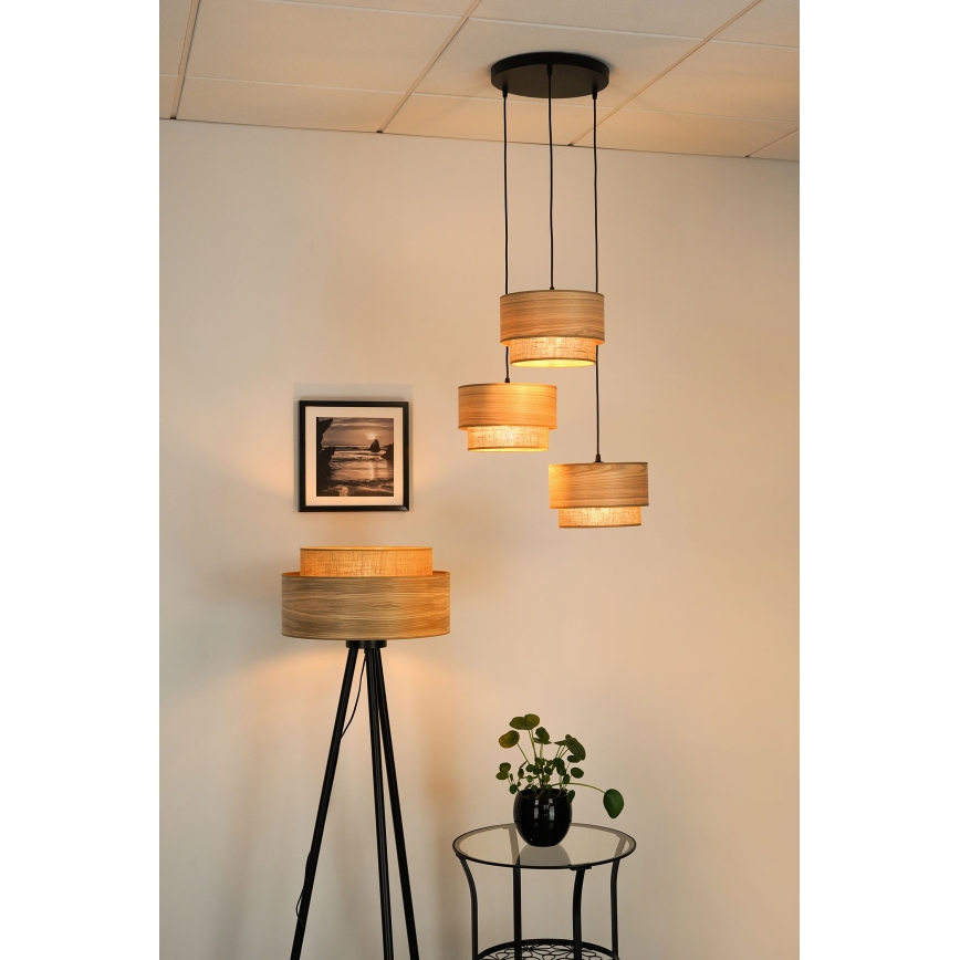 Brilagi - Lustre suspenso em cabo MONTANA BOHO 3xE27/15W/230V castanho/preto