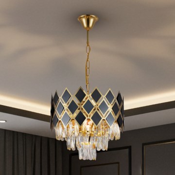 Brilagi - Lustre com corrente CRISTAL 5xE14/40W/230V Ø 38 cm dourado/preto