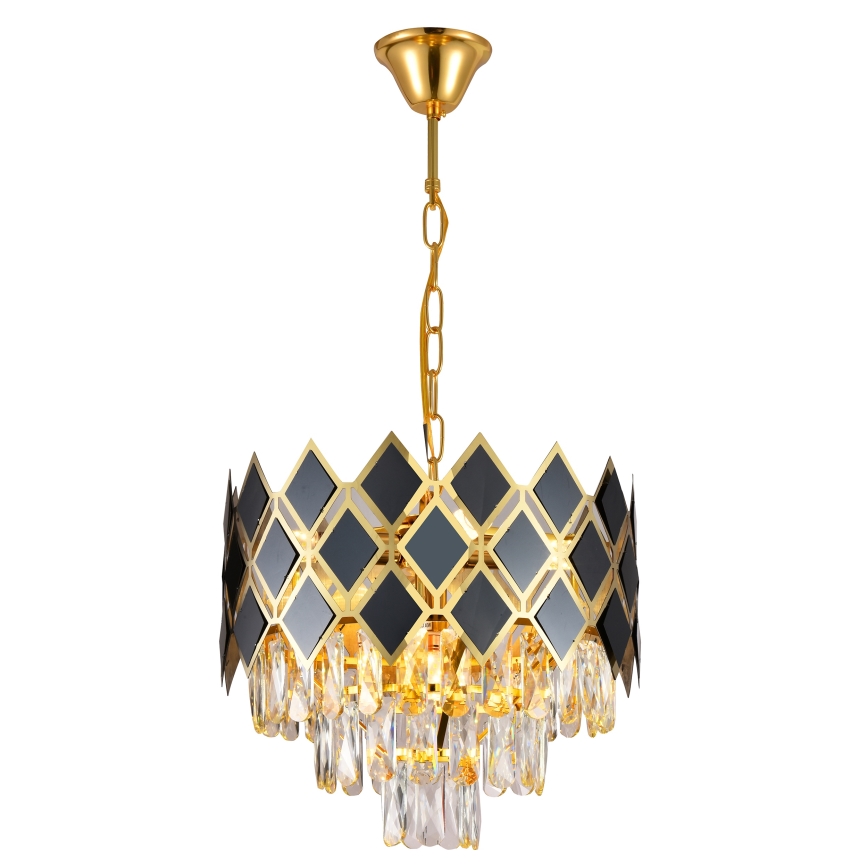 Brilagi - Lustre com corrente CRISTAL 5xE14/40W/230V Ø 38 cm dourado/preto